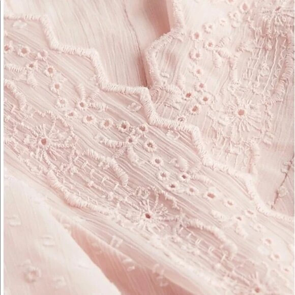 Express Surplice Blush Pink Eyelet Lace Wrap Long Sleeve Bodysuit Top - Picture 9 of 13